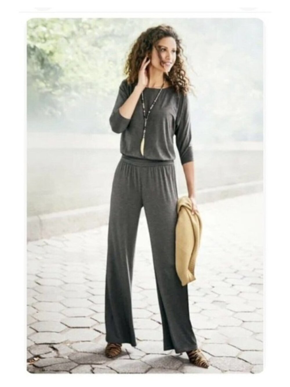 Soft Surroundings Charcoal Modal Jumpsuit Size XL Tall Dolman Sleeve Super Soft